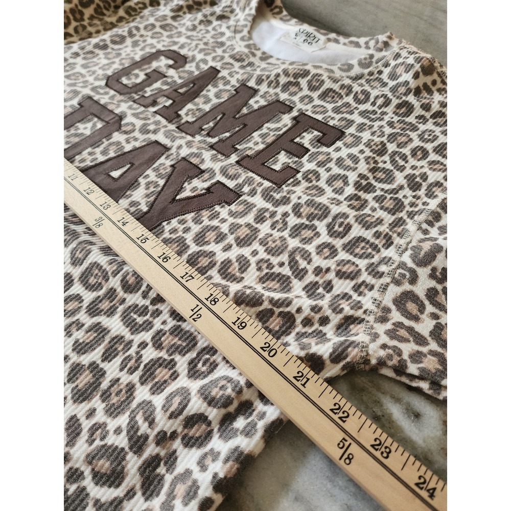 NWOT Boutique Leopard Print Game‎ Day Long Sleeve Ribbed Sweatshirt Top XLarge - Picture 8 of 9